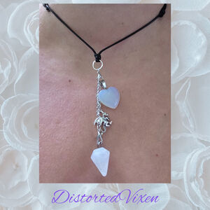 Quartz Pendulum & Opalite Heart Necklace – Interchangeable Dragon Charm